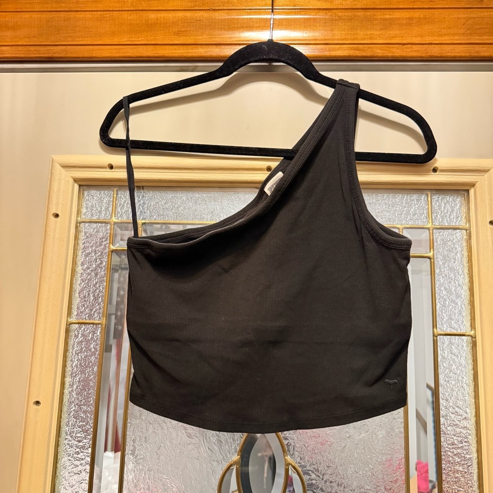 PINK Victoria's Secret Black Asymmetrical Crop Top